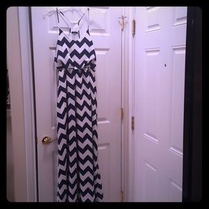 Navy & white chevron maxi dress